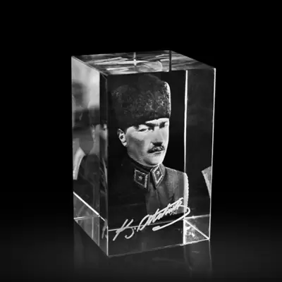 3d Kristal Küp Hediye  Atatürk Kalpaklı