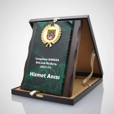 Deri Kutulu Ahşap Kristal Plaket