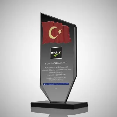 Türk Bayraklı Füme Kristal Plaket