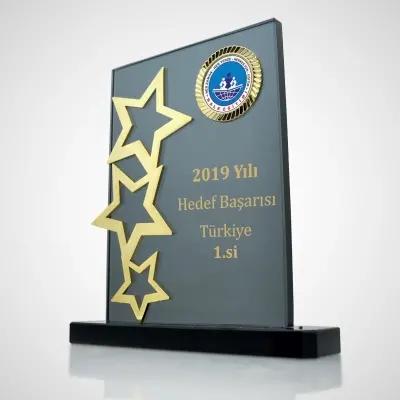 Özel  Kesimli Yıldızlı Füme Kristal Plaket