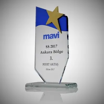 Mavi Zeminli Altın Yıldızlı Plaket 