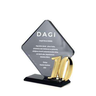 10.yıl Kıdem Füme Kristal Plaket