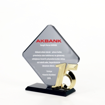 15.yıl Kıdem Füme Kristal Plaket