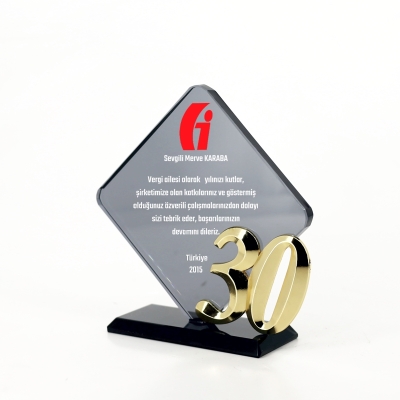 30.yıl Kıdem Füme Kristal Plaket