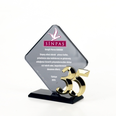 35.yıl Kıdem Füme Kristal Plaket
