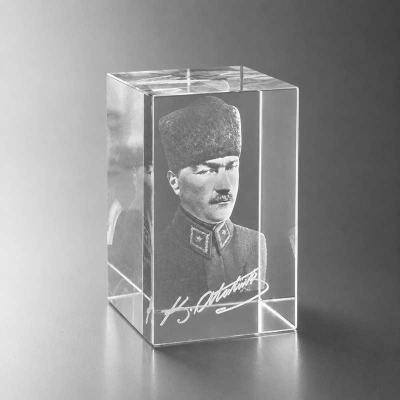 3d Kristal Küp Hediye  Atatürk Kalpaklı