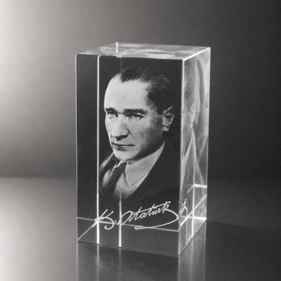 3d Kristal Küp Hediye Atatürk Kravatlı