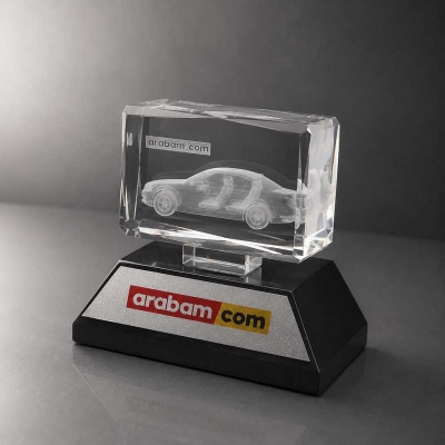 3d Kristal Araba  Ayaklı Ödül Plaket 