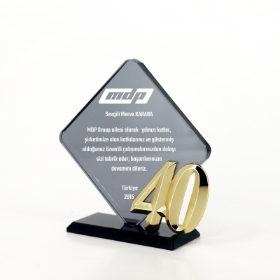 40.yıl Kıdem Füme Kristal Plaket