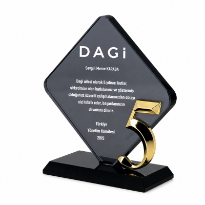 5.yıl Kıdem Füme Kristal Plaket