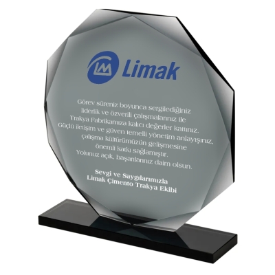 Altıgen Füme Kristal Plaket