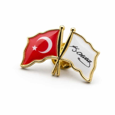 Altın Çift Bayraklı Damla Rozet