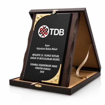 Deri Kutulu Cam Ahşap Plaket