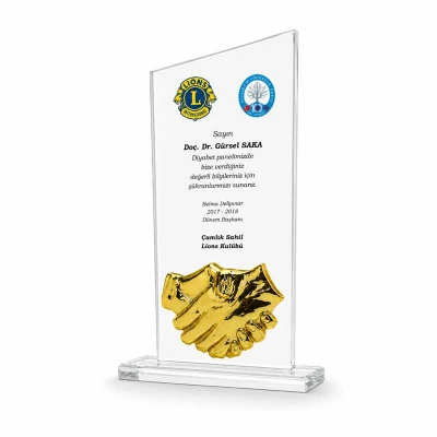 Dost Antlaşma El Figürlü Kristal Plaket
