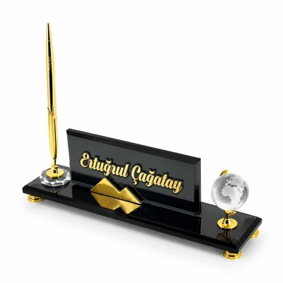 Füme Dünyalı Kalemli Kristal Masa İsimliği