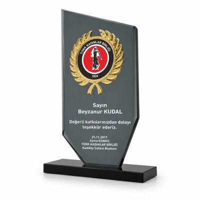 Füme Çelenk Fasetli Kristal Plaket