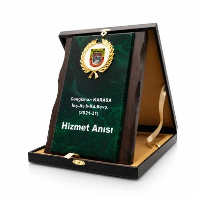 Deri Kutulu Ahşap Kristal Plaket