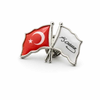 Gümüş Çift Bayraklı Damla Rozet