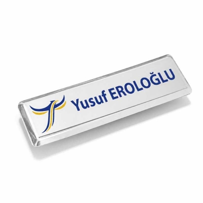Gümüş Dikdörgen Metal Yaka Kartı