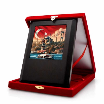 İstanbul Temalı Ayasofya Türk Bayraklı Çini Üzeri Baskılı Plaket