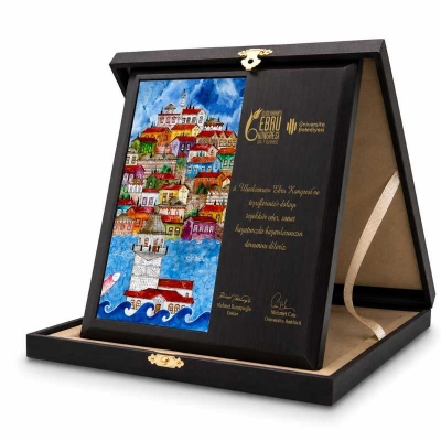 İstanbul Temalı Kız Kulesi Çini Üzeri Baskılı Plaket