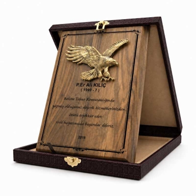 Kartal Rolyef Deri Kutulu Plaket