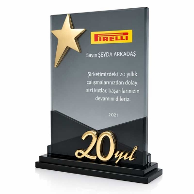 20 Yıl İçin Özel Tasarım Yıldızlı Kıdem Plaketi