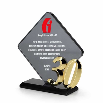30.yıl Kıdem Füme Kristal Plaket