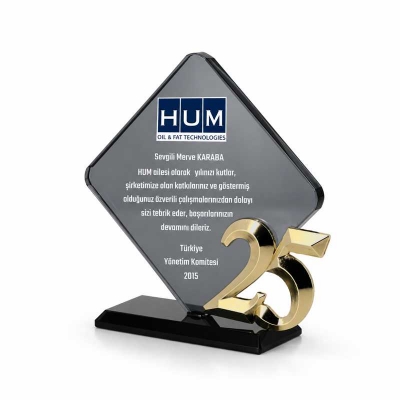 25.yıl Kıdem Füme Kristal Plaket