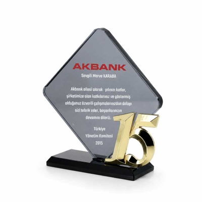 15.yıl Kıdem Füme Kristal Plaket