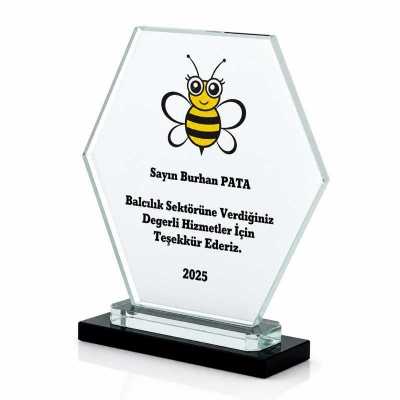Kişiye Özel Altıgen Kumlu Kristal Plaket