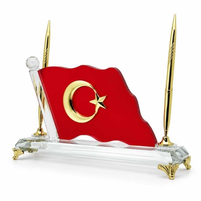Kristal Türk Bayraklı Masa İsimliği