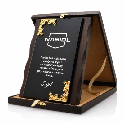 Lale Desenli VIP Ahşap Kristal Plaket