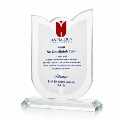 Lale Kesimli Kristal Plaket