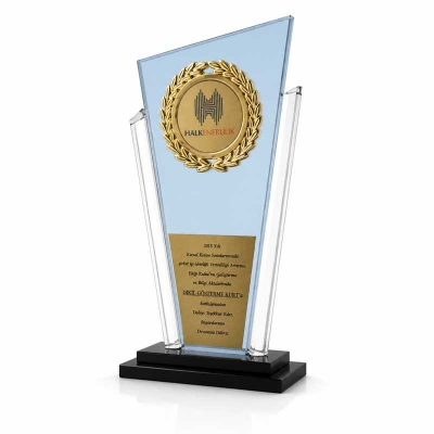 Mavi Fasetli Kristal Plaket