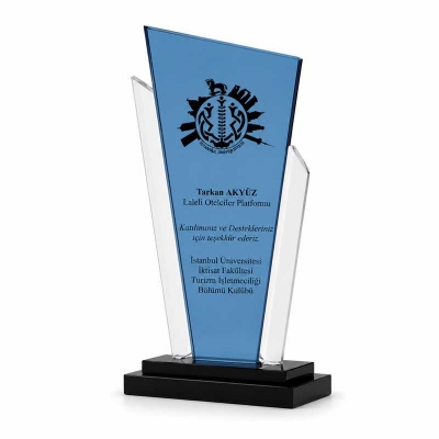 Mavi Füme Kristal Plaket 