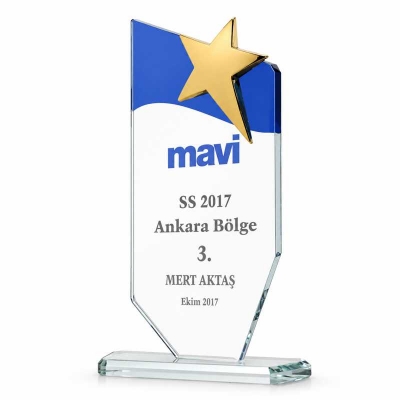 Mavi Zeminli Altın Yıldızlı Plaket 