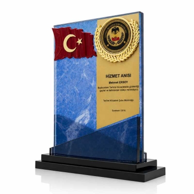Mermer Desenli Bayraklı Fasetli Kristal Plaket