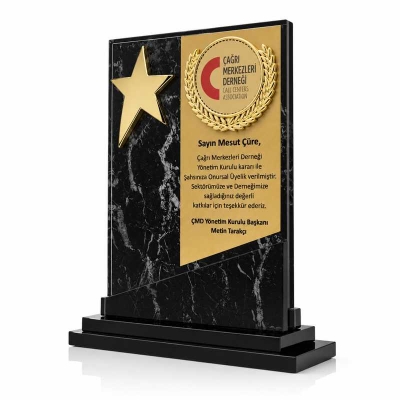 Mermer Siyah Desenli Fasetli Kristal Plaket
