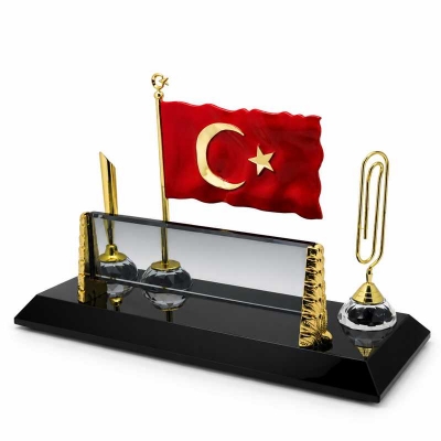 Metal Bayrak Kristal Masa İsimliği