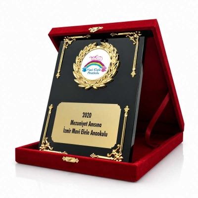 Metal Desenli Kadife Kutulu Kristal Plaket