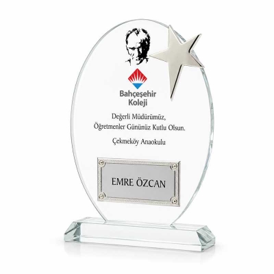 Oval Yıldızlı Kristal  Plaket