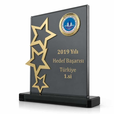 Özel  Kesimli Yıldızlı Füme Kristal Plaket