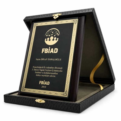 Varak Altın Baskılı Deri Kutulu Plaket 