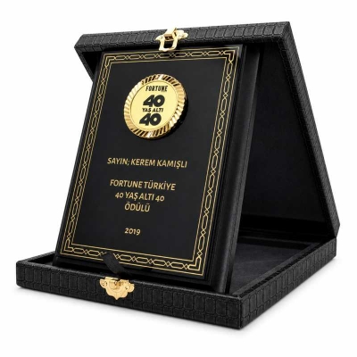Cam Altın Varak Deri Kutulu Plaket