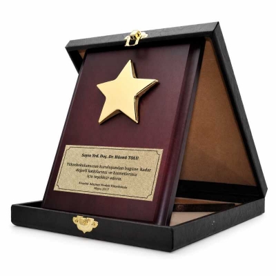 Büyük Yıldızlı Deri Kutulu Plaket
