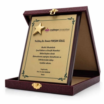 Küçük Yıldızlı Deri Kutulu Plaket