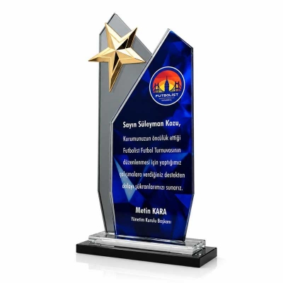 Renkli Baskılı Yıldızlı Kristal Plaket