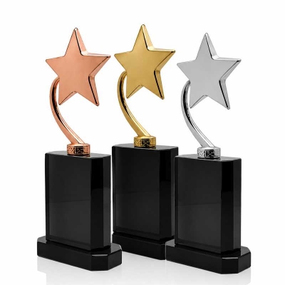 Kristal Siyah Ayaklı Metal Yıldızlı Plaket