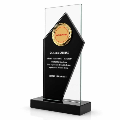 Siyah Fasetli Kristal Plaket